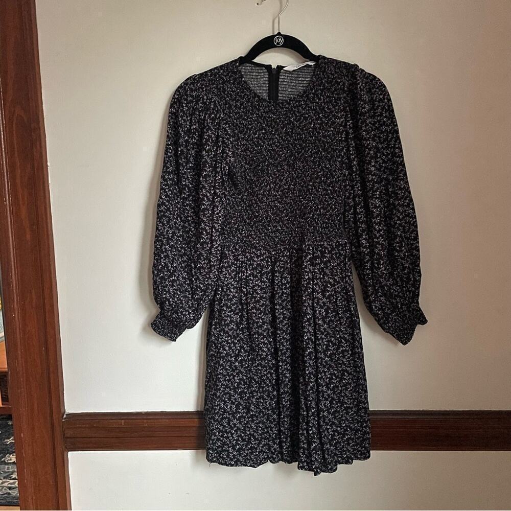 & Other Stories Black and White Floral Print Bishop Sleeve Cottage Sundress sz 2